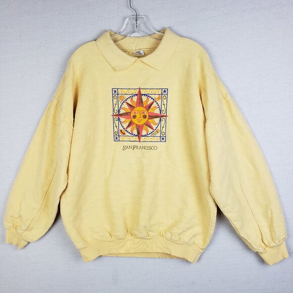 Vintage Tops - Vintage Crazy Shirts Hawaii Sweatshirt Embroidered San Francisco Butter Yellow S